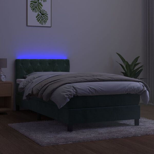 vidaXL Sommier &agrave; lattes de lit avec matelas et LED Vert fonc&eacute; 80x200cm