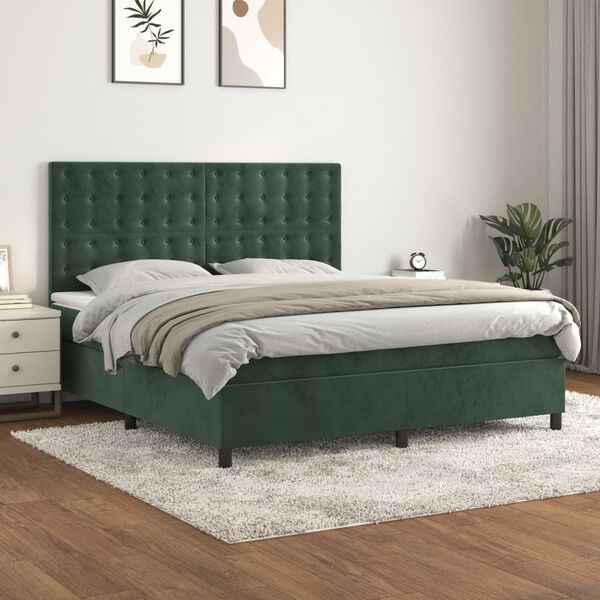 vidaXL Sommier &agrave; lattes de lit et matelas Vert fonc&eacute; 180x200cm Velours