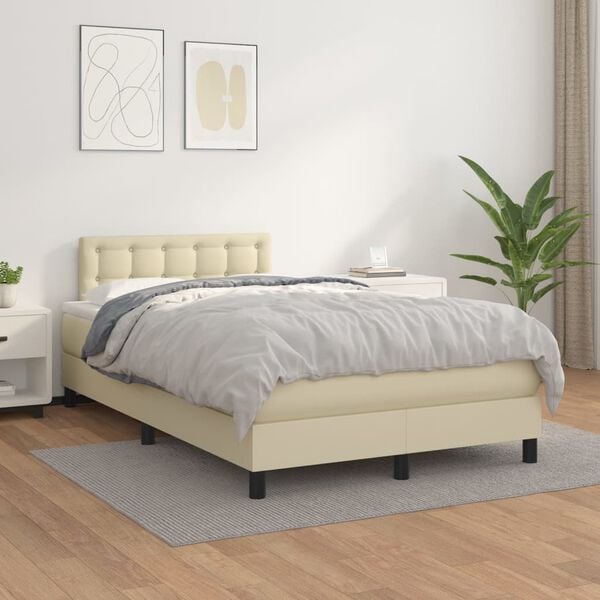 vidaXL Sommier &agrave; lattes de lit avec matelas Cr&egrave;me 120x200cm Similicuir