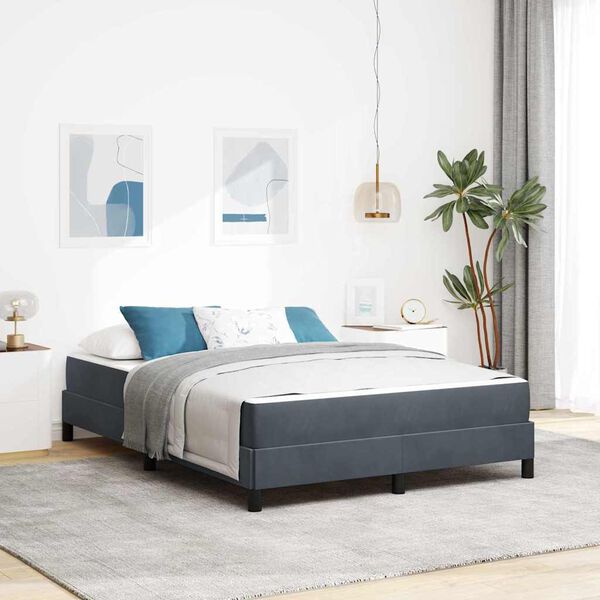 vidaXL Lit &agrave; ressorts avec matelas Gris fonc&eacute; 140 x 220 cm tissu