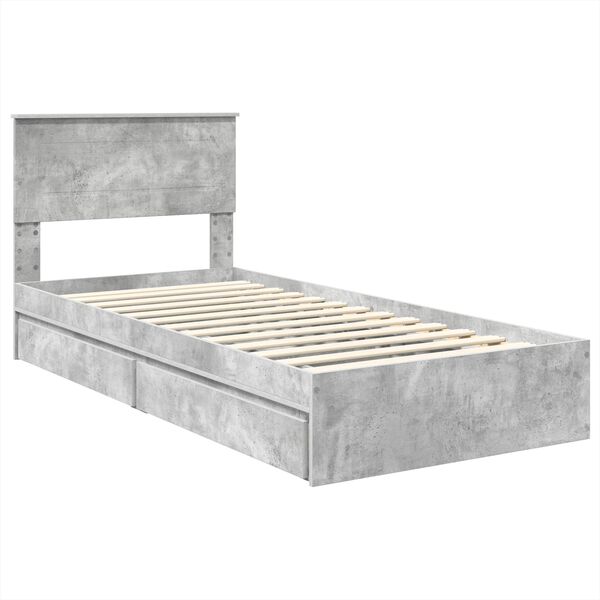 vidaXL Lit de Rangement Gris b&eacute;ton 90 x 200 cm Bois d'ing&eacute;nierie