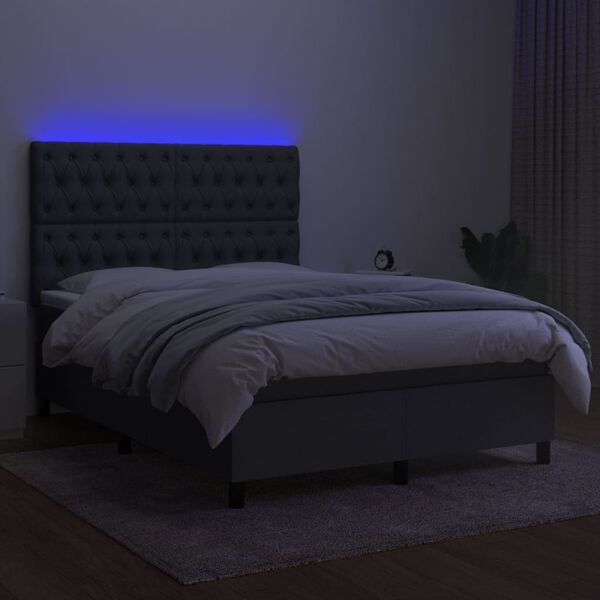 vidaXL Sommier &agrave; lattes de lit et matelas et LED Gris fonc&eacute; 140x190 cm