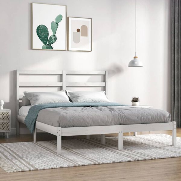vidaXL Cadre de lit sans matelas blanc 135x190 cm bois massif
