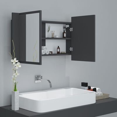 vidaXL Armoire de salle de bain à miroir à LED Gris 80x12x45 cm
