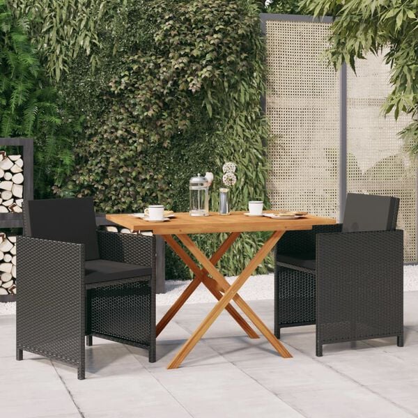 vidaXL Ensemble &agrave; manger de jardin avec coussins 3 pcs noir