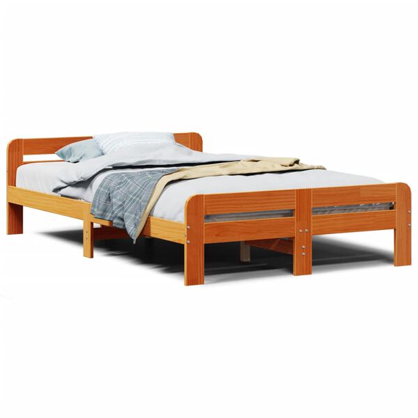 vidaXL Cadre de lit sans matelas cire marron 135x190cm bois pin massif