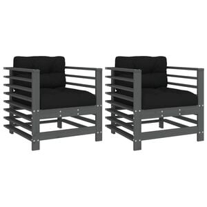 vidaXL Chaises de jardin et coussins lot de 2 gris bois de pin massif