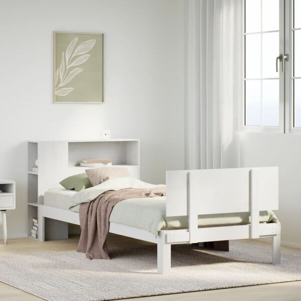 vidaXL Lit bibliothèque sans matelas blanc 100x200 cm bois pin massif