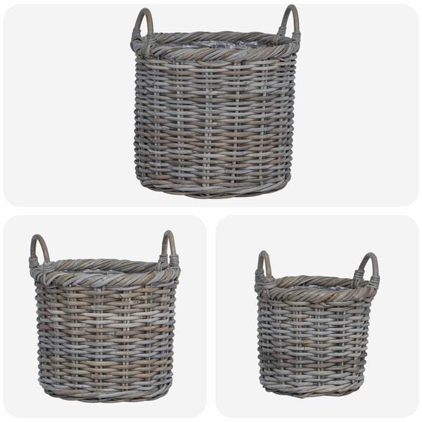 vidaXL Panier &agrave; plantes avec stockage 3 pcs Gris Kubu Rattan Kubu