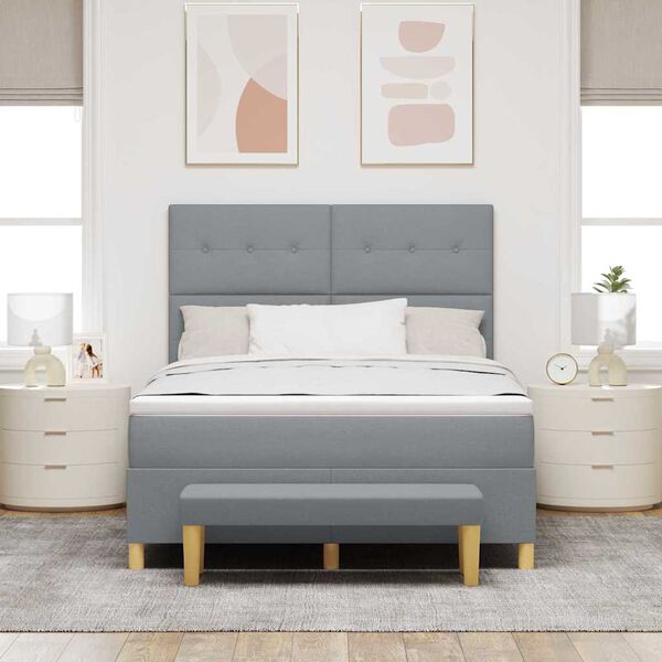 vidaXL Lit &agrave; ressorts avec matelas Gris clair 140 x 200 cm tissu