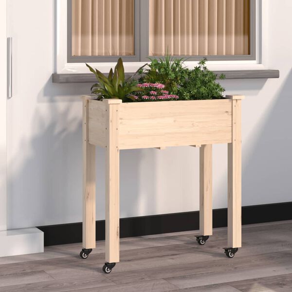 vidaXL Jardini&egrave;re sur roues avec doublure 71x37x80 cm bois de sapin