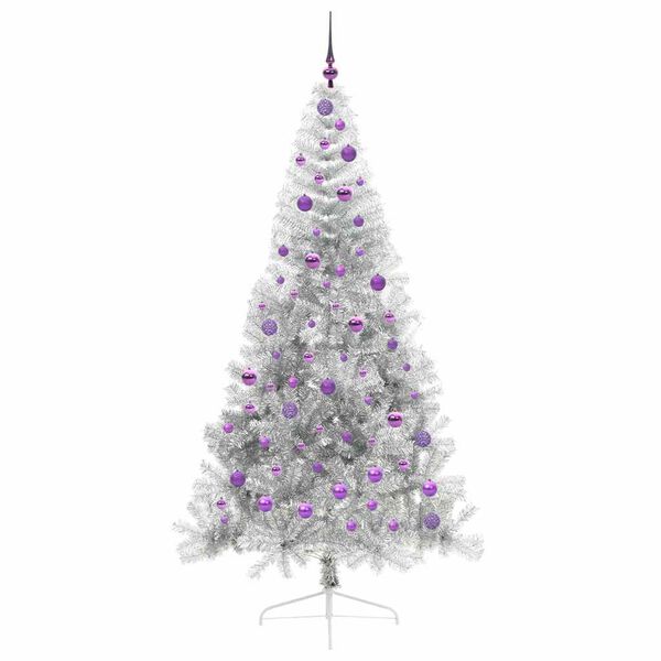 vidaXL Sapin de No&euml;l artificiel pr&eacute;-&eacute;clair&eacute; Argent 210 cm PET