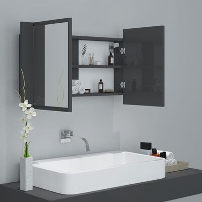 vidaXL Armoire à miroir de bain à LED Gris brillant 80x12x45 cm
