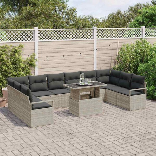 vidaXL Ensemble de canap&eacute; de jardin 11 pcs Gris clair polyrotin