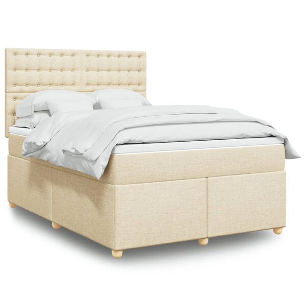 vidaXL Sommier &agrave; lattes de lit avec matelas Cr&egrave;me 160x200 cm Tissu