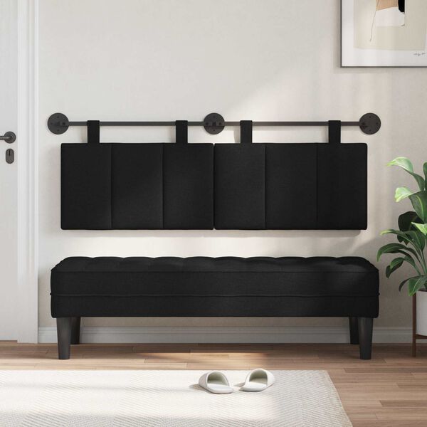 vidaXL T&ecirc;te de lit suspendue Montage mural Noir 150 x 55 x 5 cm tissu