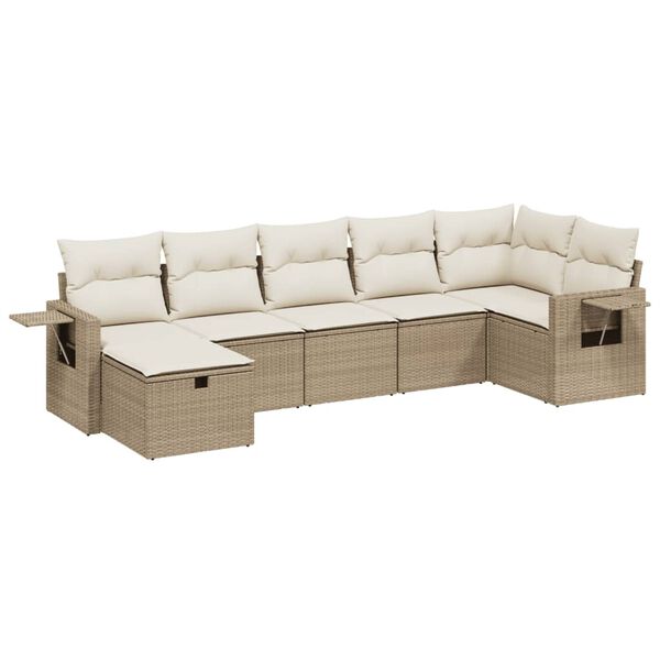 vidaXL Salon de jardin avec coussins 7 pcs beige r&eacute;sine tress&eacute;e