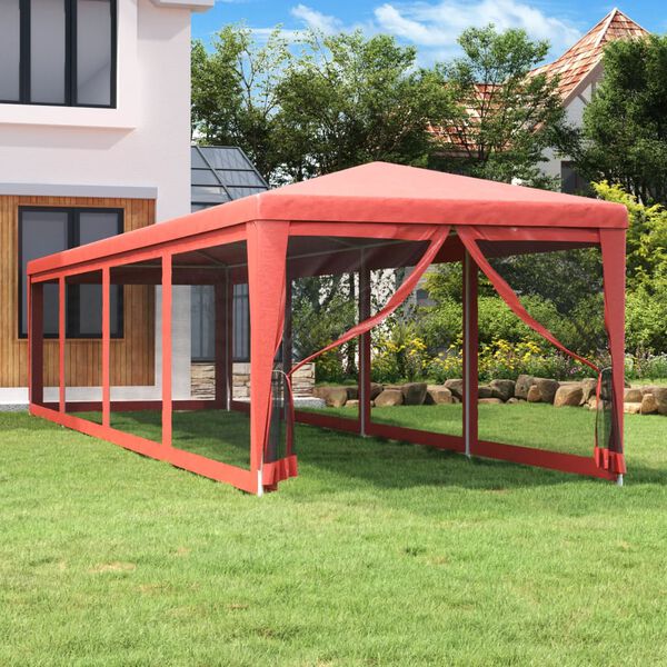 vidaXL Tente de f&ecirc;te 10 parois lat&eacute;rales en maille Rouge 3x12 m PEHD