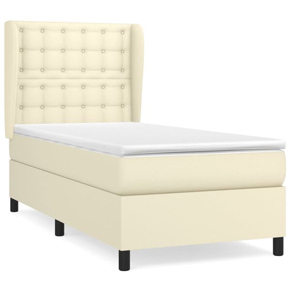 vidaXL Sommier &agrave; lattes de lit avec matelas Cr&egrave;me 90x200 cm Similicuir
