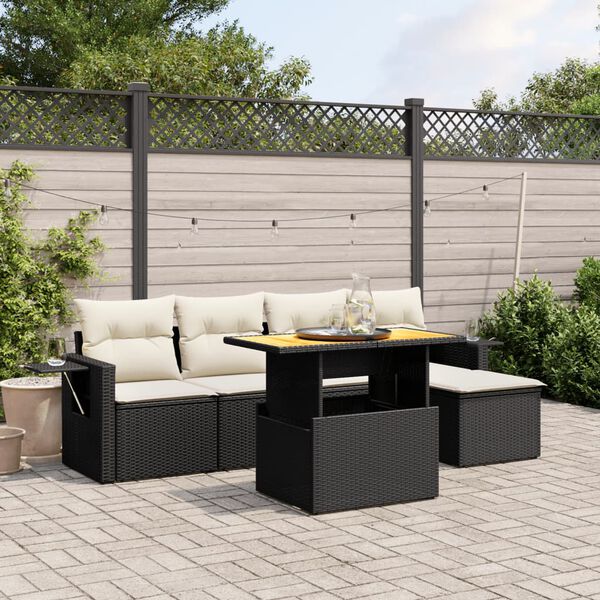 vidaXL Salon de jardin 6 pcs avec coussins noir r&eacute;sine tress&eacute;e