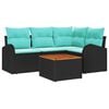 vidaXL Ensemble de canap&eacute; de jardin 5 pc Noir et turquoise polyrotin