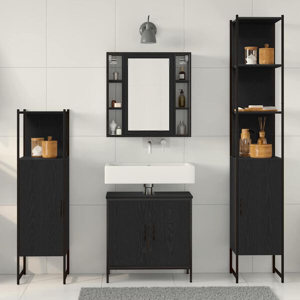 vidaXL Ensemble de mobilier de salle de bain avec &eacute;tag&egrave;re 4 pcs Noir