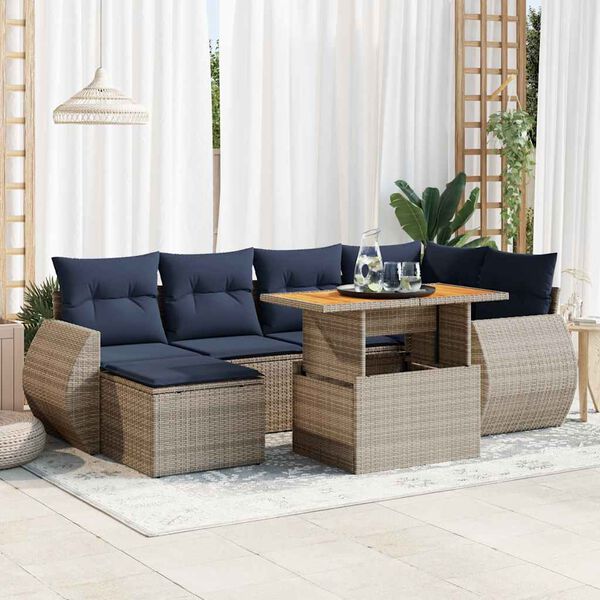 vidaXL Salon de jardin avec coussins 7 pcs gris r&eacute;sine tress&eacute;e