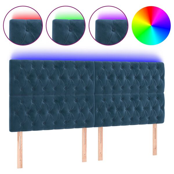 vidaXL T&ecirc;te de lit &agrave; LED Bleu fonc&eacute; 200x7x118/128 cm Velours