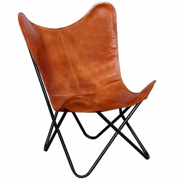 vidaXL Chaise papillon Marron Cuir véritable