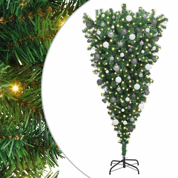 vidaXL Sapins de No&euml;l artificiels pr&eacute;-&eacute;clair&eacute;s &agrave; l'envers avec ensemble de boules