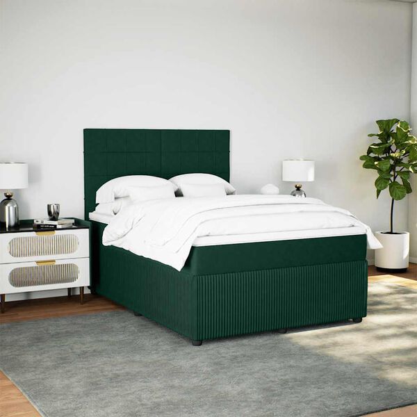 vidaXL Sommier &agrave; lattes de lit et matelas Vert fonc&eacute; 140x190cm Velours