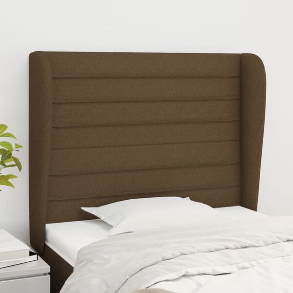 vidaXL T&ecirc;te de lit avec oreilles Marron fonc&eacute; 83x23x118/128 cm Tissu