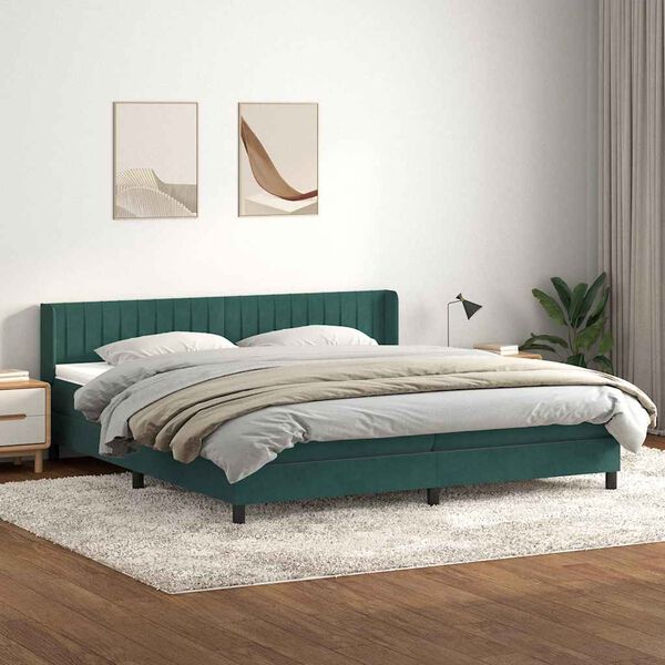 vidaXL Sommier &agrave; lattes de lit et matelas vert fonc&eacute; 200x210cm velours