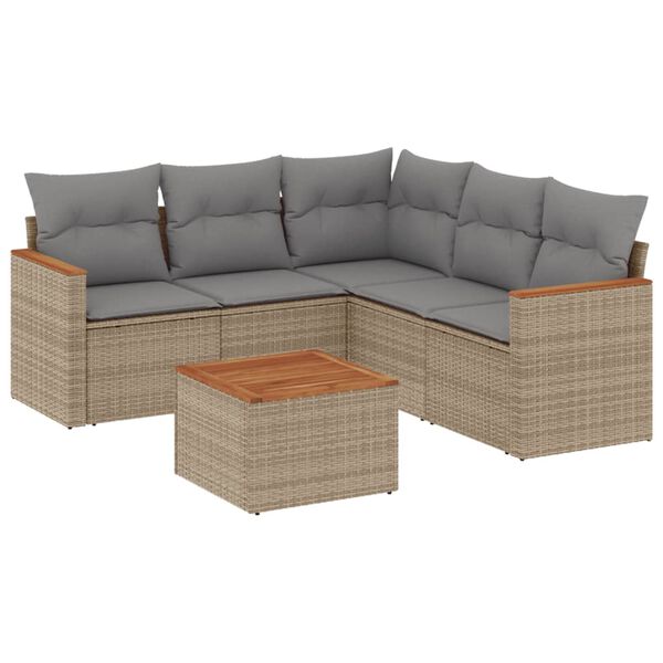 vidaXL Salon de jardin avec coussins 6pcs m&eacute;lange beige r&eacute;sine tress&eacute;e