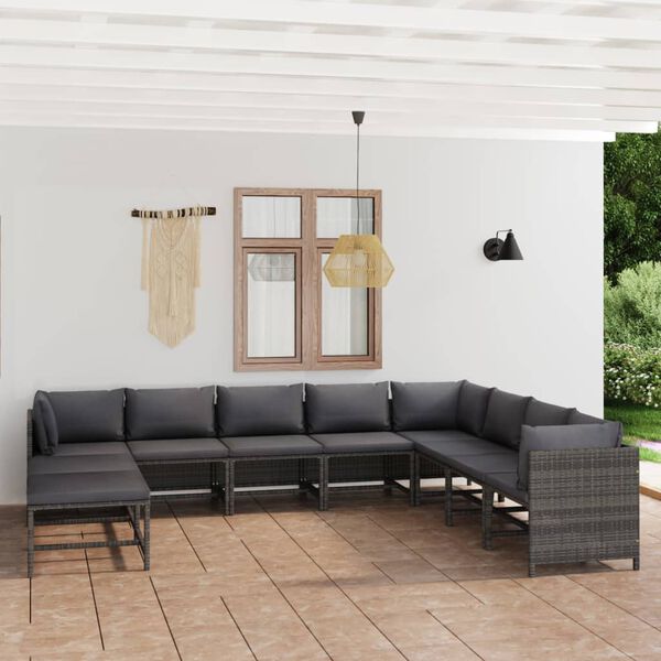 vidaXL Salon de jardin 11 pcs avec coussins Résine tressée Gris