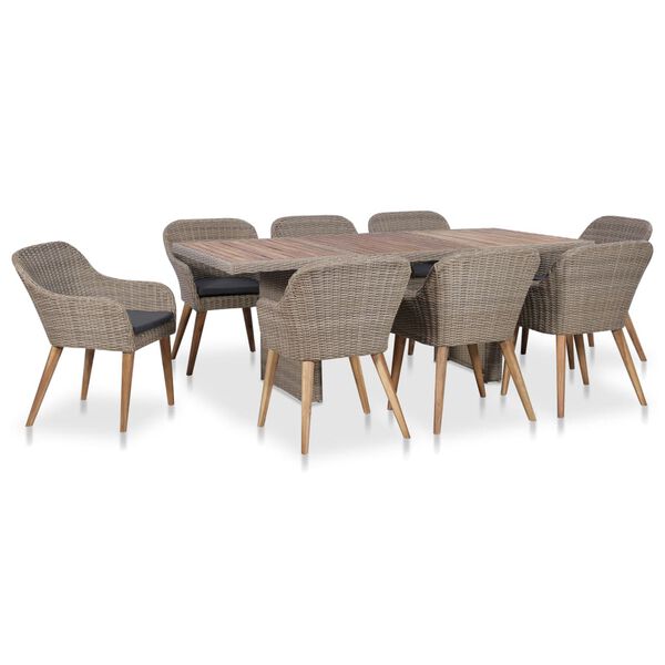 vidaXL Salon de jardin avec coussins 9 pcs Résine tressée