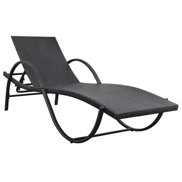 vidaXL Chaise longue avec coussin et table Résine tressée Noir
