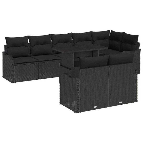 vidaXL Ensemble de canapé de jardin 9 pcs Noir Poly Rattan