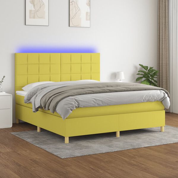 vidaXL Sommier &agrave; lattes de lit et matelas et LED Vert 180x200 cm Tissu