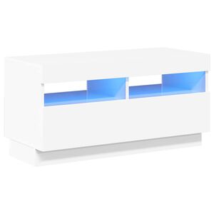 vidaXL Meuble TV avec lumi&egrave;res LED blanc brillant 80x35x40 cm