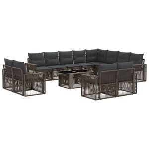 vidaXL Ensemble de canap&eacute; de jardin 13 pc Gris et Gris fonc&eacute; polyrotin
