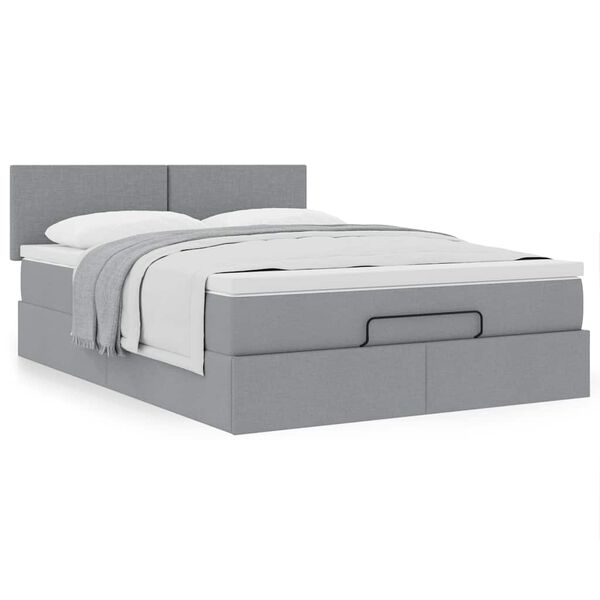 vidaXL Lit ottoman avec matelas gris clair 140x190 cm tissu