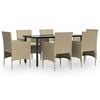 vidaXL Ensemble &agrave; manger de jardin coussins 7 pcs Beige/noir