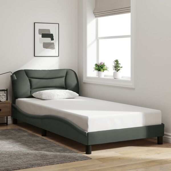 vidaXL Cadre de lit sans matelas Hvar gris foncé 100x200 cm tissu