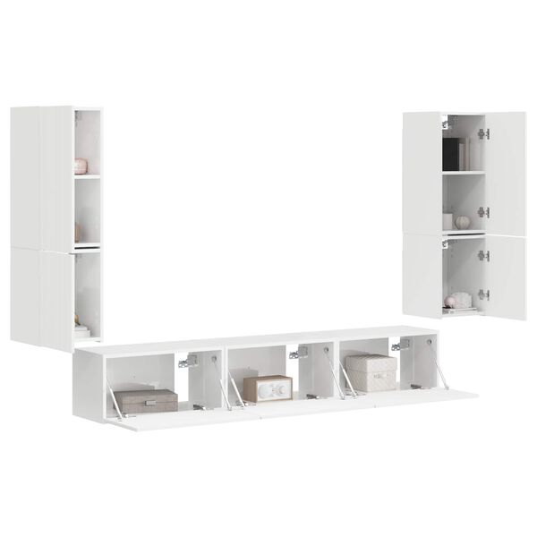 vidaXL Ensemble meuble TV 4 pcs Blanc brillant Bois d'ing&eacute;nierie