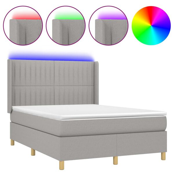 vidaXL Sommier &agrave; lattes de lit matelas LED Gris clair 140x190 cm Tissu