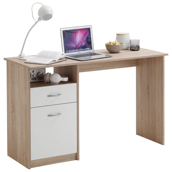 FMD Bureau avec 1 tiroir 123 x 50 x 76,5 cm Ch&ecirc;ne et blanc