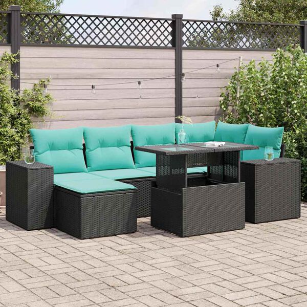 vidaXL Salon de jardin avec coussins 9 pcs noir r&eacute;sine tress&eacute;e acacia