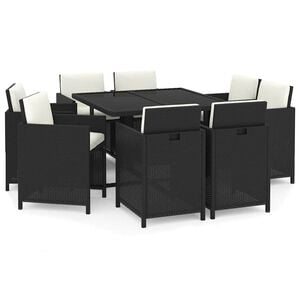 vidaXL Ensemble &agrave; manger de jardin coussins 9pcs R&eacute;sine tress&eacute;e Noir