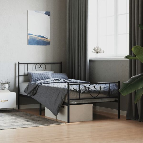 vidaXL Cadre de lit m&eacute;tal sans matelas avec pied de lit noir 90x190 cm